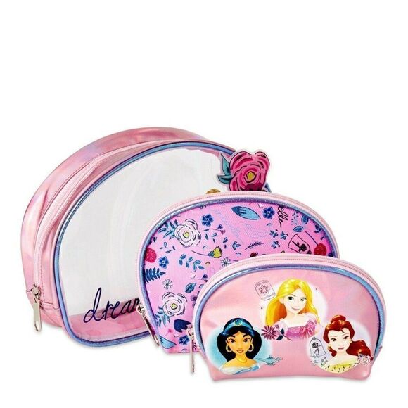 🆕NWT Disney Princess Girls' Pink Clear Pouch 3-Piece Set - Picture 2 of 4